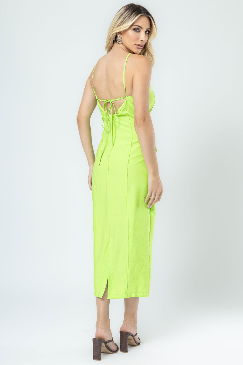 Miss Misses - Valeria Midi Dress with Halter Neck and Green Lapel - 54373023