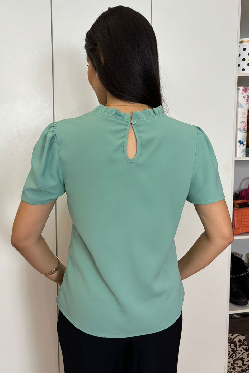 Miss Misses - Kim Short Sleeve Shirt With Green Gripir Detail - 80573023