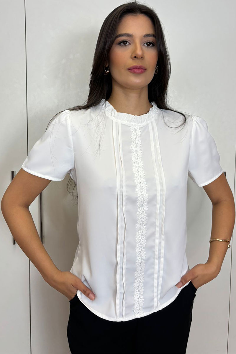 Miss Misses - Kim Short Sleeve Shirt With Gripir Detail Off White - 80573030