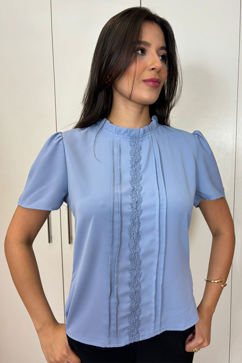 Miss Misses - Kim Short Sleeve Shirt With Gripir Detail Blue - 80573002