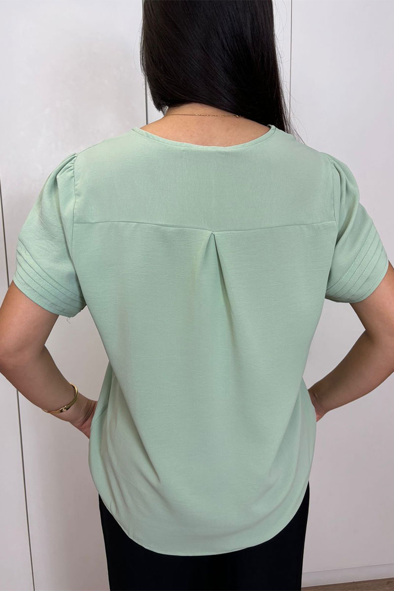 Miss Misses - Kim Short Sleeve Shirt with Pleats in Green - 80574023