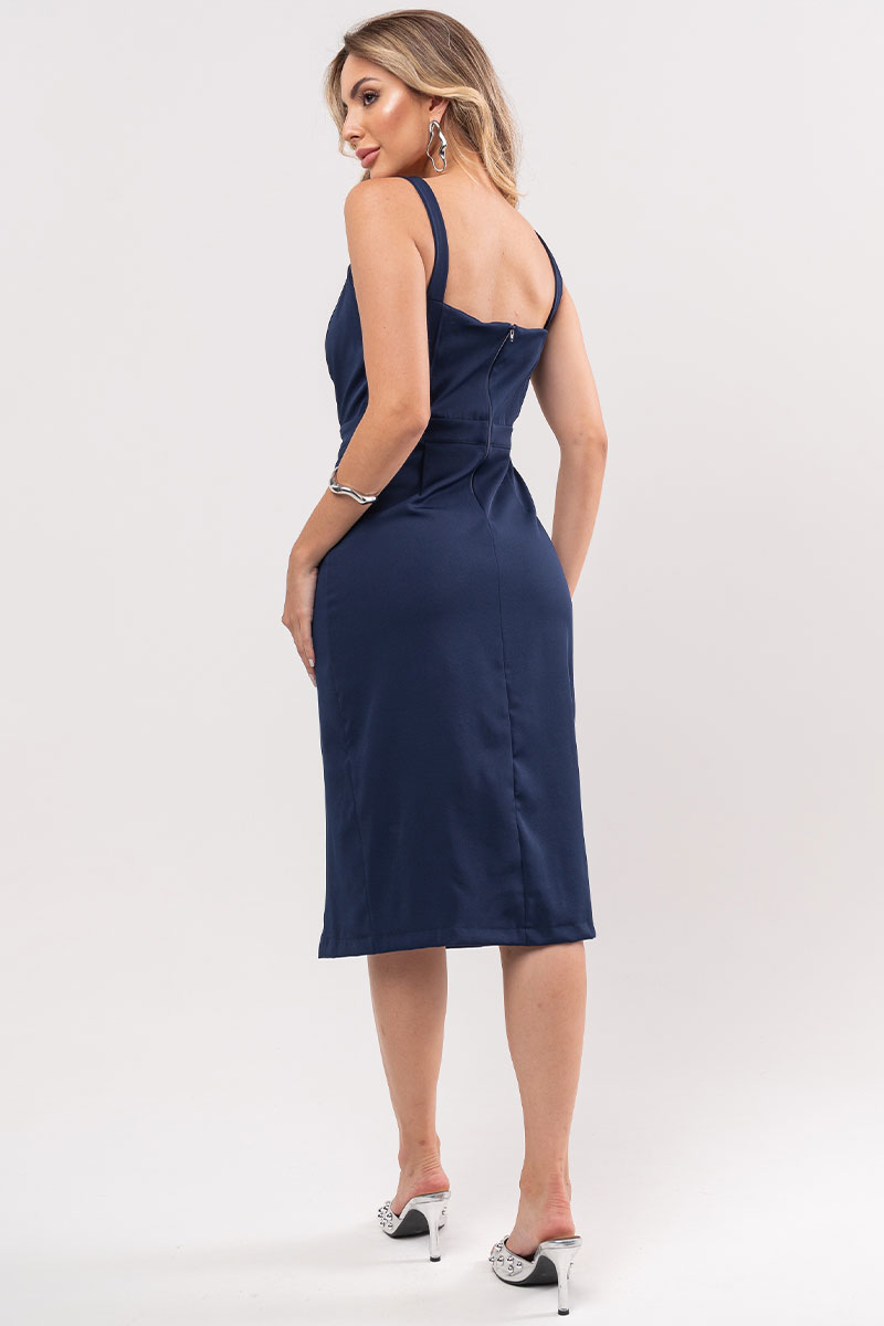 Miss Misses - Miss Misses Midi Dress With Zipper And Opening Blue - 54345004