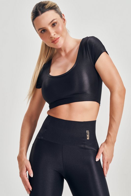 Lets Gym - Basic Fit Crop Top in Black - 2584PT