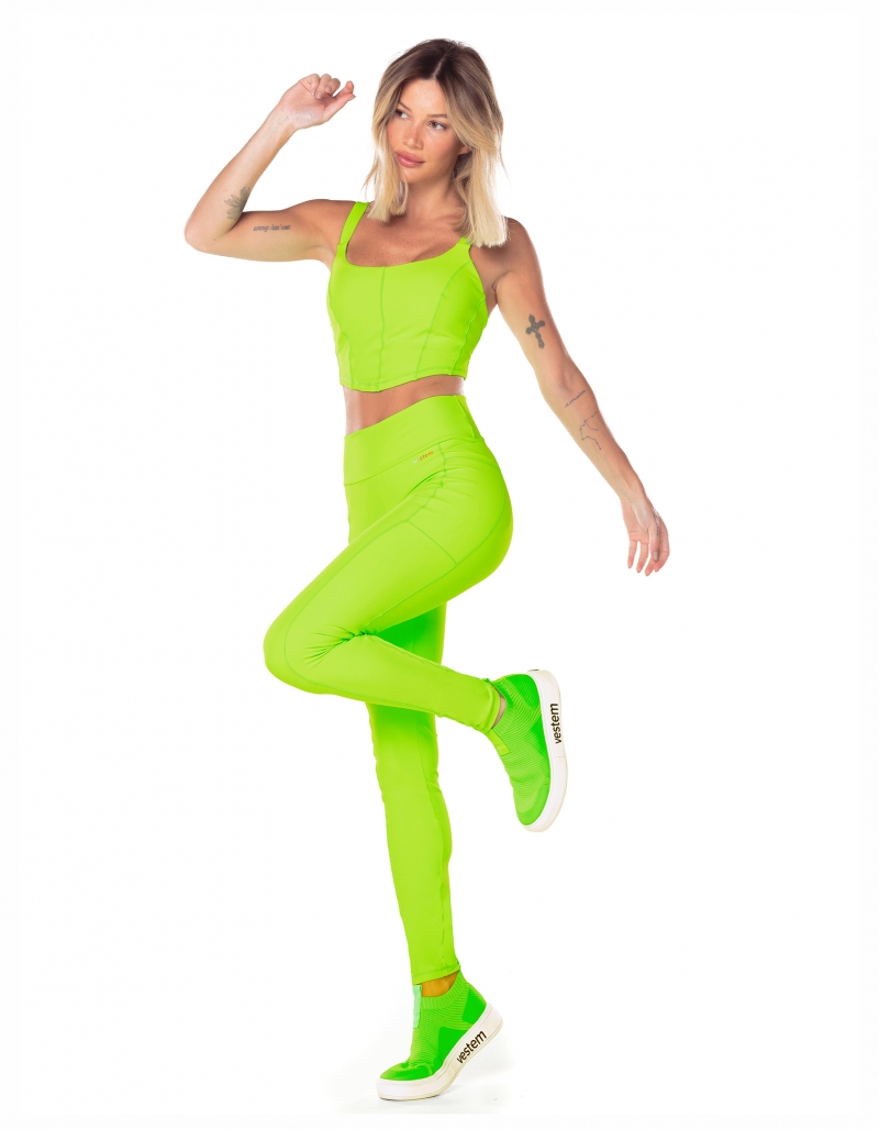 Vestem - Sunny Neon Green Leggings with Pockets - FS1429.V25.C0041