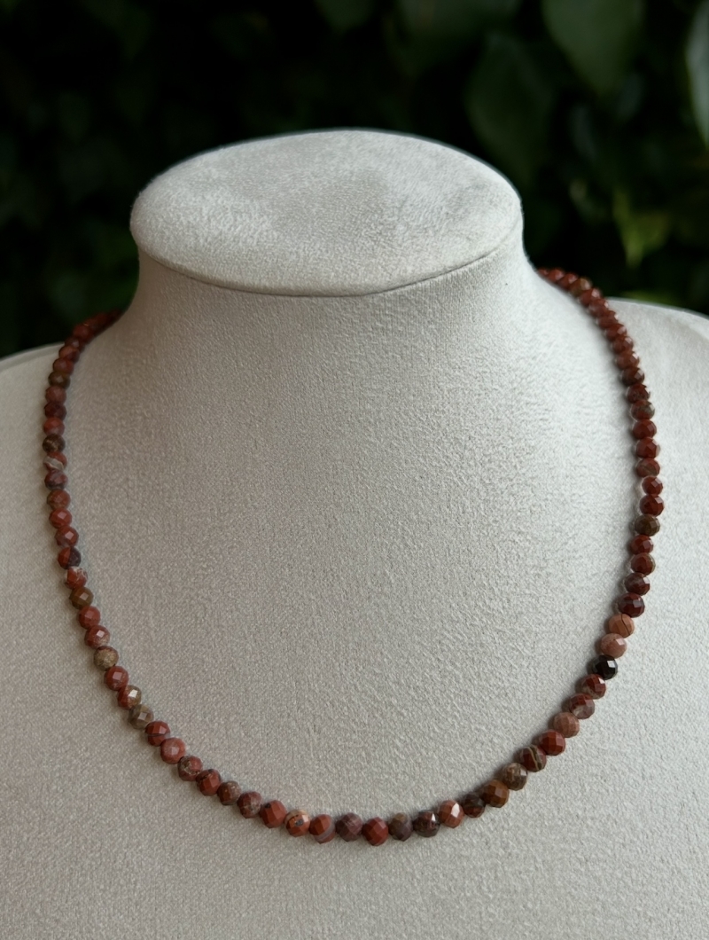 Mikabe - Faceted Red Jasper Stone Necklace 4mm - MK1992