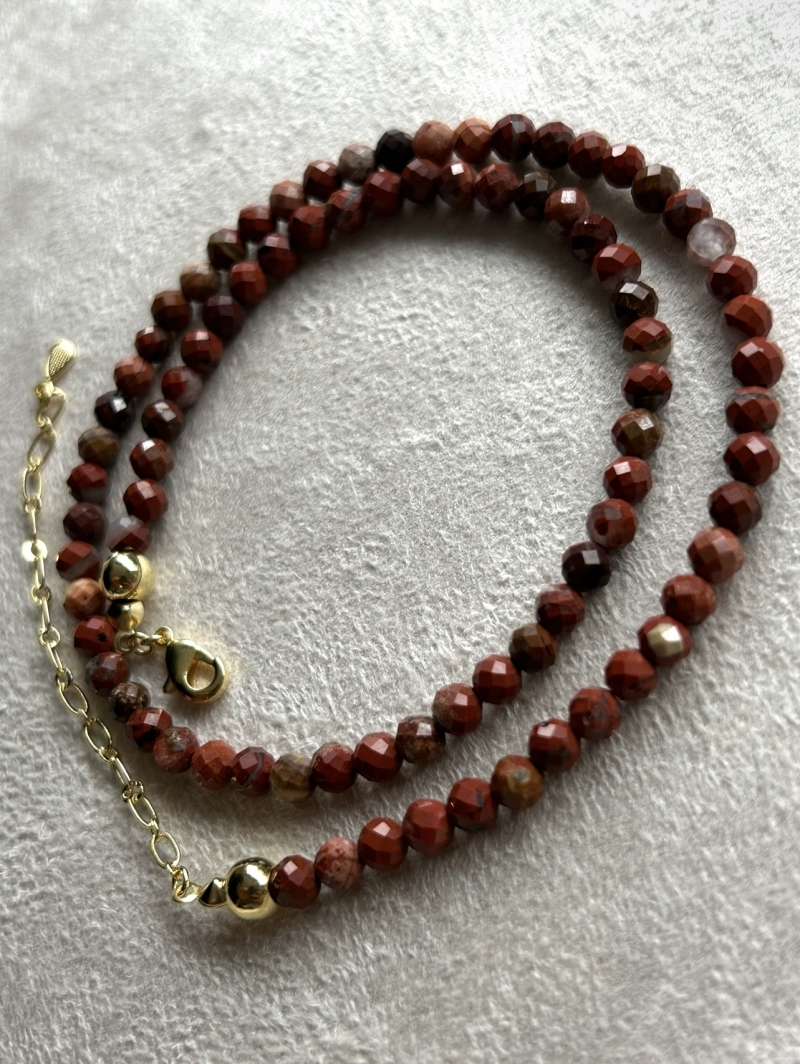 Mikabe - Faceted Red Jasper Stone Necklace 4mm - MK1992