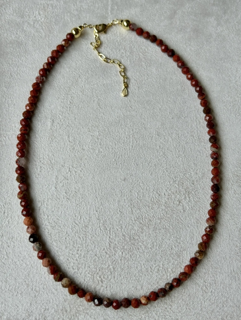 Mikabe - Faceted Red Jasper Stone Necklace 4mm - MK1992