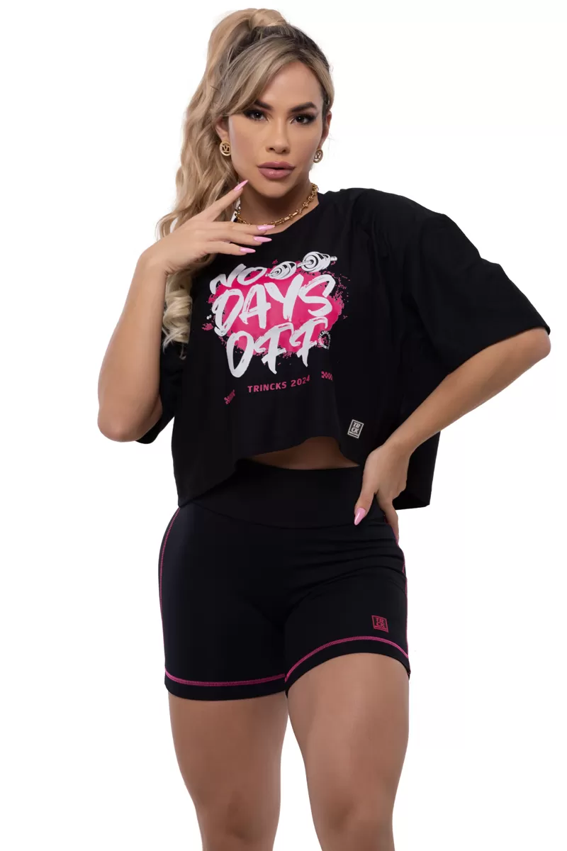 Trincks - Cropped Motivacion Preto Pink No Days Off - Trincks - Cropped Motivacion Preto Pink No Days Off -