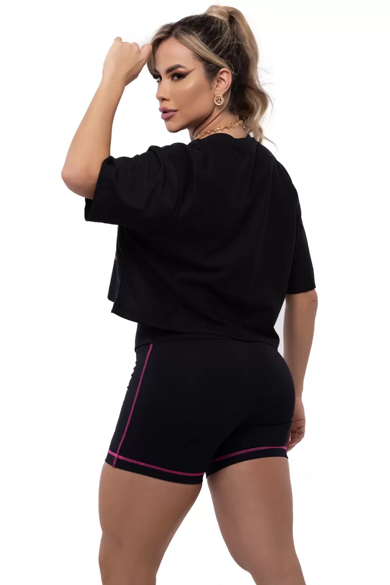 Trincks - Cropped Motivacion Preto Pink No Days Off - Trincks - Cropped Motivacion Preto Pink No Days Off -