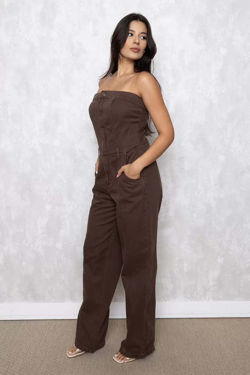 Alcance Jeans - TQC Alcance Brown Jeans Jumpsuit - 08166MARROM Alcance Jeans - TQC Alcance Brown Jeans Jumpsuit - 08166MARROM