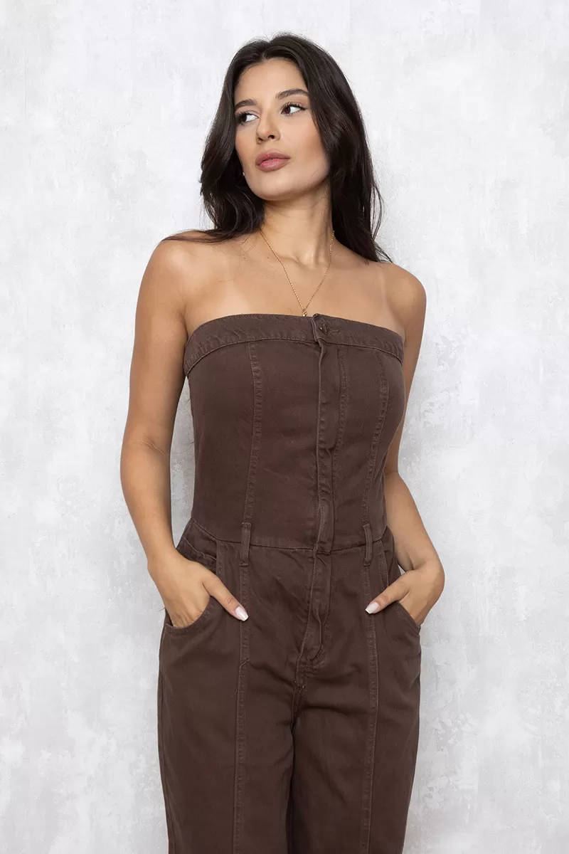 Alcance Jeans - TQC Alcance Brown Jeans Jumpsuit - 08166MARROM Alcance Jeans - TQC Alcance Brown Jeans Jumpsuit - 08166MARROM