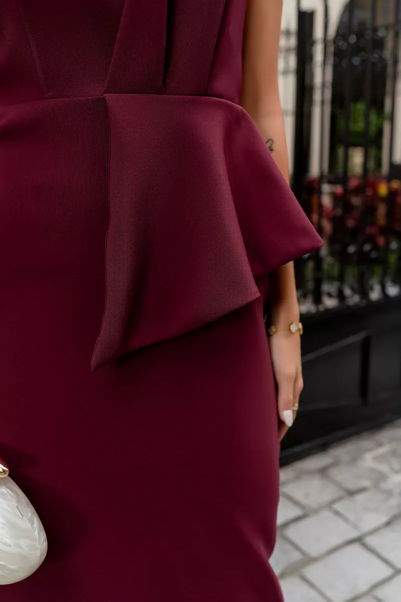 Miss Misses - Debora Midi One Shoulder Dress with Marsala Metal Detail - 54545086 Miss Misses - Debora Midi One Shoulder Dress with Marsala Metal Detail - 54545086