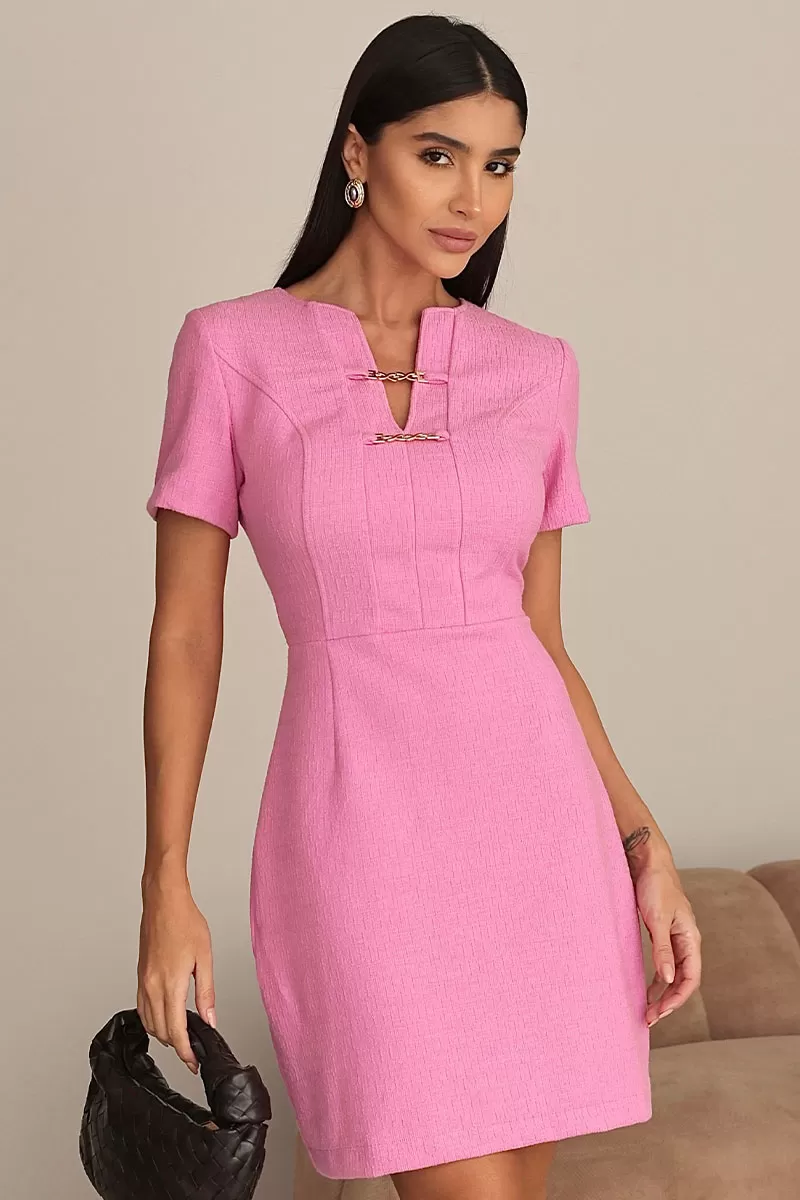 Miss Misses - Adele Short Sleeve Sheath Dress with Pink Metal Detail - 54557060 Miss Misses - Adele Short Sleeve Sheath Dress with Pink Metal Detail - 54557060
