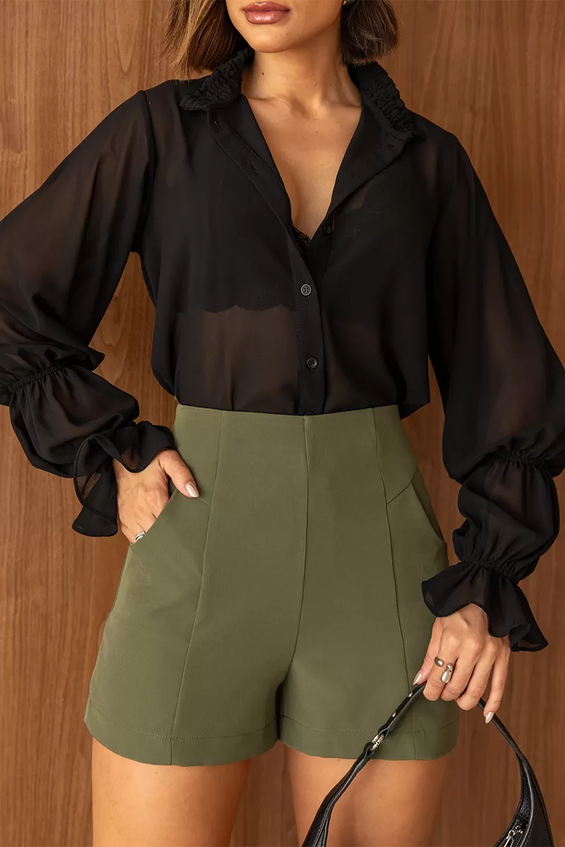 Dot Clothing - Dot Clothing Chiffon Black Shirt - 2713PRETO Dot Clothing - Dot Clothing Chiffon Black Shirt - 2713PRETO