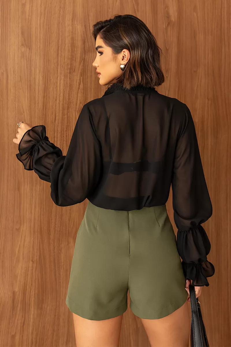 Dot Clothing - Dot Clothing Chiffon Black Shirt - 2713PRETO Dot Clothing - Dot Clothing Chiffon Black Shirt - 2713PRETO