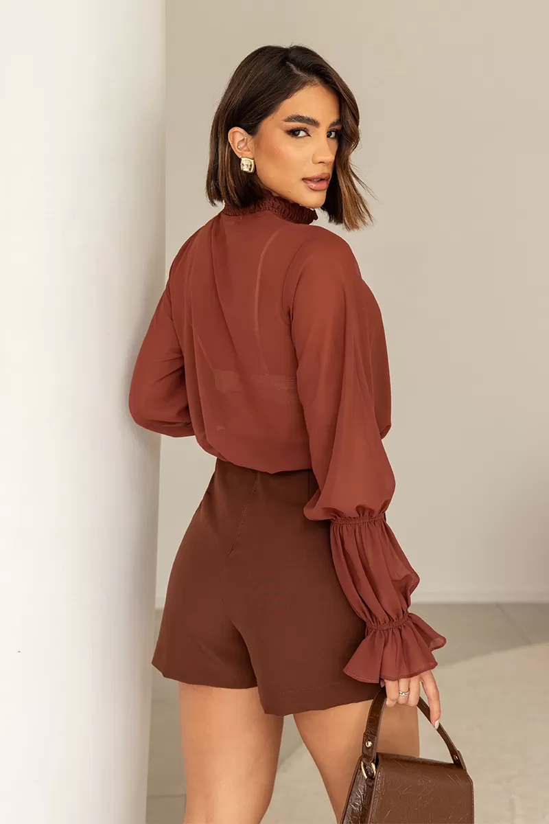 Dot Clothing - Dot Clothing Chiffon Shirt Brown - 2713MARROM Dot Clothing - Dot Clothing Chiffon Shirt Brown - 2713MARROM