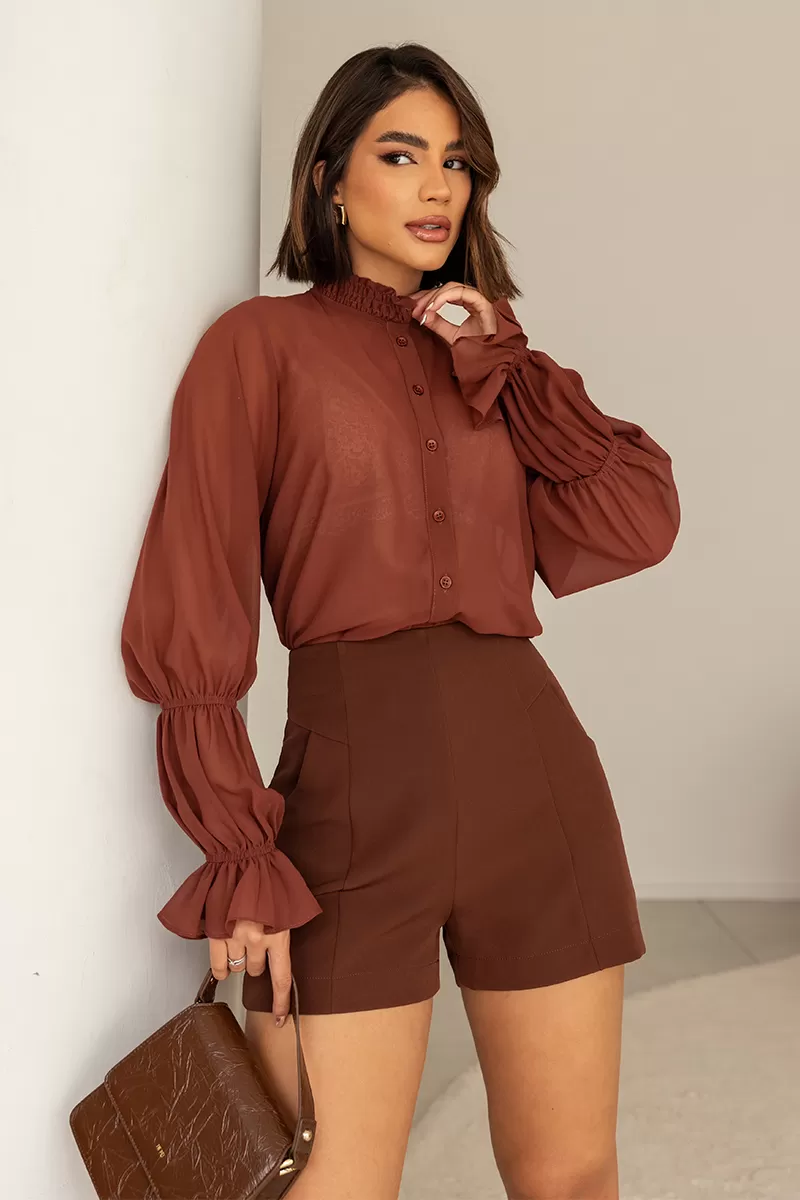 Dot Clothing - Dot Clothing Chiffon Shirt Brown - 2713MARROM Dot Clothing - Dot Clothing Chiffon Shirt Brown - 2713MARROM