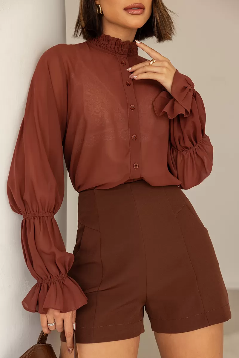 Dot Clothing - Dot Clothing Chiffon Shirt Brown - 2713MARROM Dot Clothing - Dot Clothing Chiffon Shirt Brown - 2713MARROM