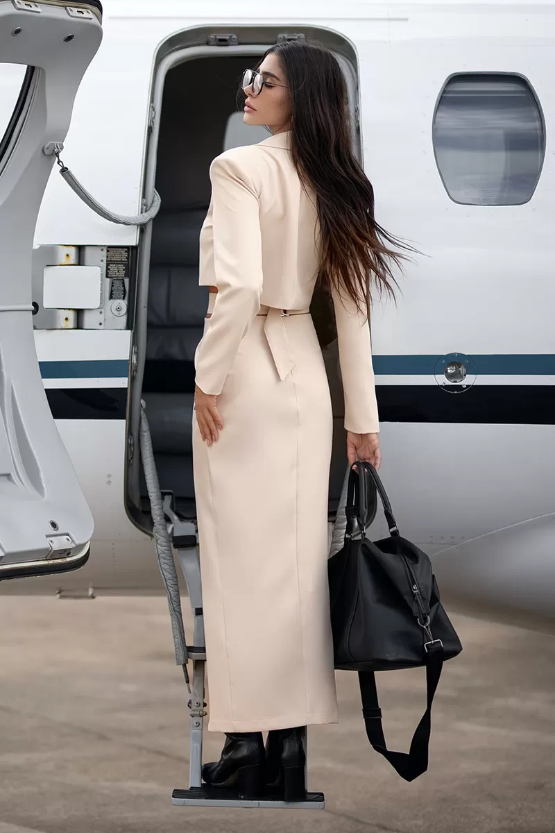 Dot Clothing - Dot Clothing Spencer Set and Beige Pencil Skirt - 2733BEGE Dot Clothing - Dot Clothing Spencer Set and Beige Pencil Skirt - 2733BEGE