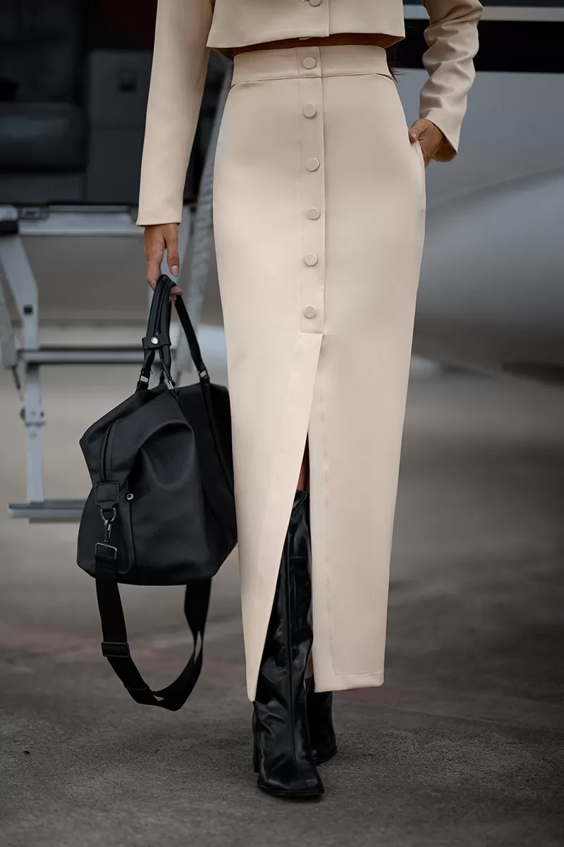 Dot Clothing - Dot Clothing Spencer Set and Beige Pencil Skirt - 2733BEGE Dot Clothing - Dot Clothing Spencer Set and Beige Pencil Skirt - 2733BEGE