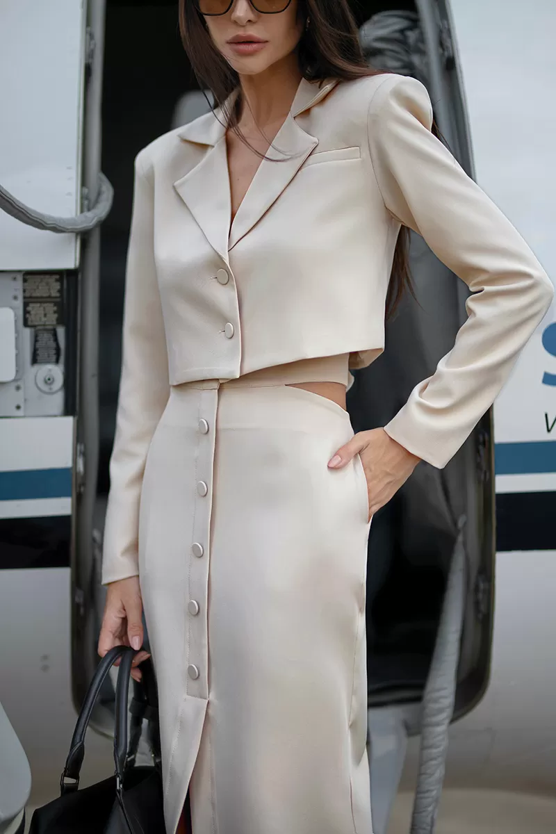 Dot Clothing - Dot Clothing Spencer Set and Beige Pencil Skirt - 2733BEGE Dot Clothing - Dot Clothing Spencer Set and Beige Pencil Skirt - 2733BEGE