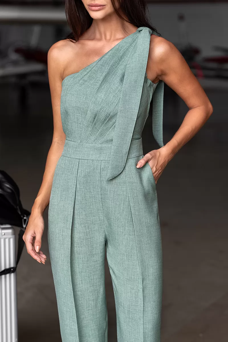 Dot Clothing - Dot Clothing One Shoulder Jumpsuit Green - 2743VERDE Dot Clothing - Dot Clothing One Shoulder Jumpsuit Green - 2743VERDE