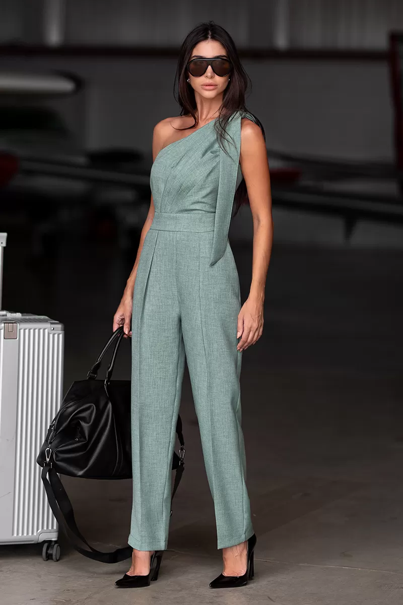 Dot Clothing - Dot Clothing One Shoulder Jumpsuit Green - 2743VERDE Dot Clothing - Dot Clothing One Shoulder Jumpsuit Green - 2743VERDE