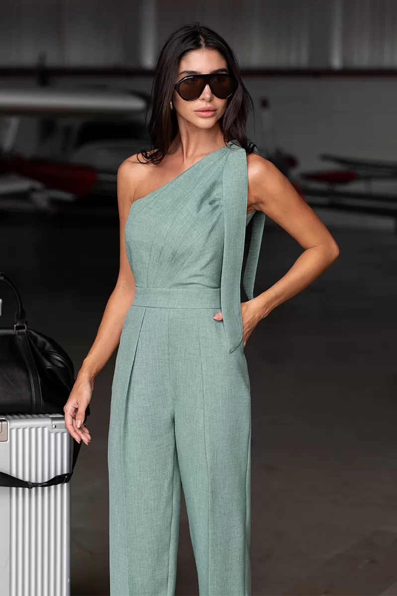 Dot Clothing - Dot Clothing One Shoulder Jumpsuit Green - 2743VERDE Dot Clothing - Dot Clothing One Shoulder Jumpsuit Green - 2743VERDE