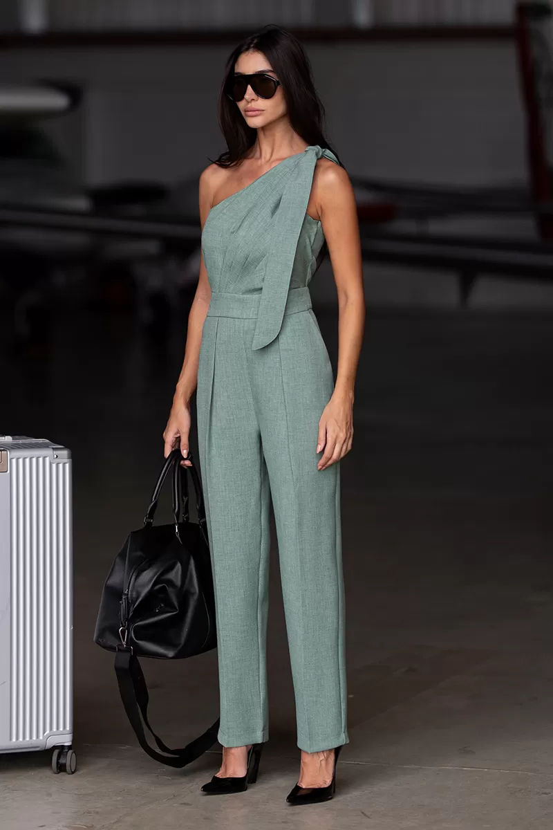 Dot Clothing - Dot Clothing One Shoulder Jumpsuit Green - 2743VERDE Dot Clothing - Dot Clothing One Shoulder Jumpsuit Green - 2743VERDE