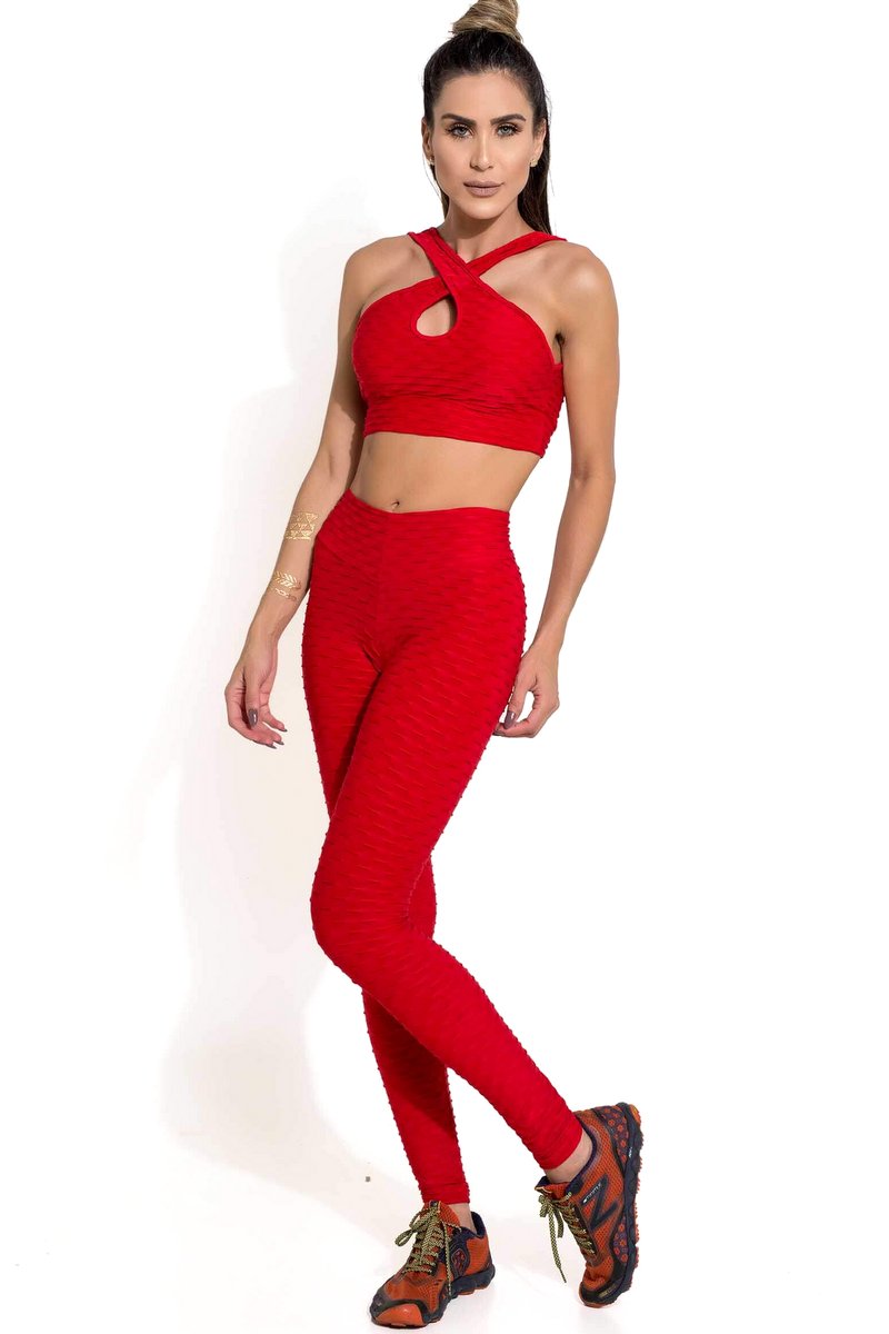 Canoan - Red Tropical Scrunch Legging Pants - 11004