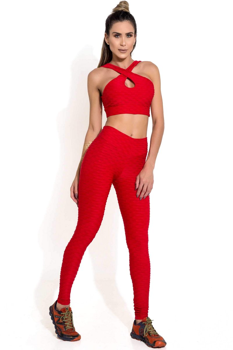 Canoan - Red Tropical Scrunch Legging Pants - 11004