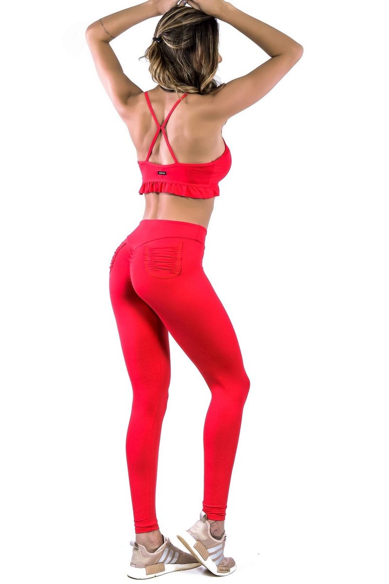 Canoan - Calça Legging Scrunch Bolso Vermelha - 11090