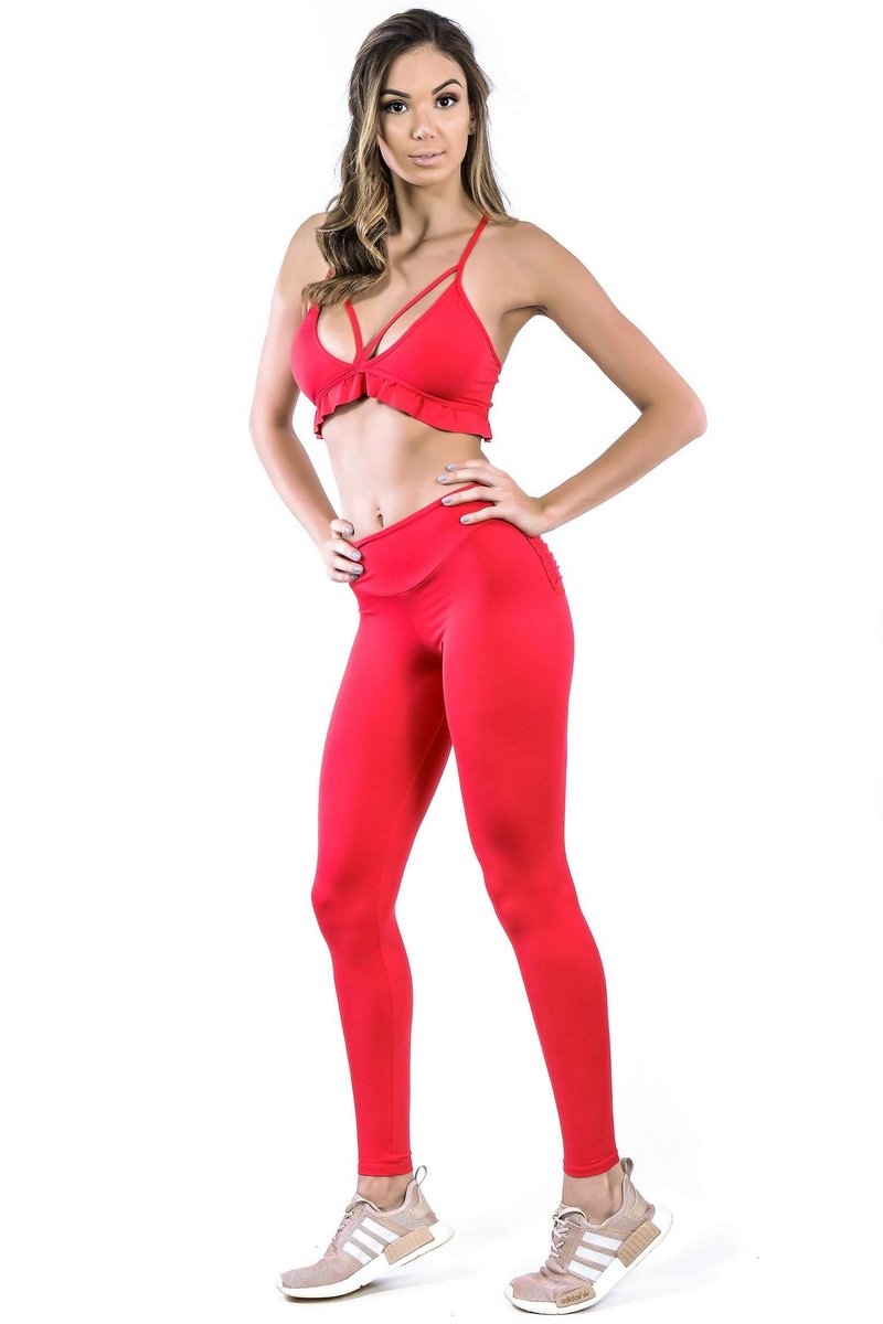 Canoan - Calça Legging Scrunch Bolso Vermelha - 11090