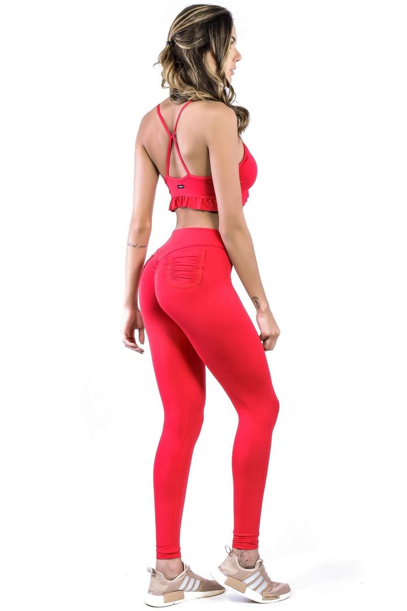 Canoan - Calça Legging Scrunch Bolso Vermelha - 11090