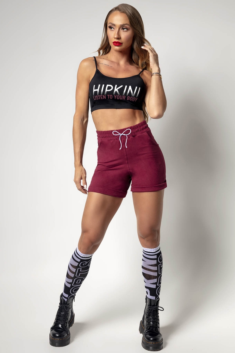 Hipkini - Shorts Ind Fitness de Moletom Marsala - 3338530