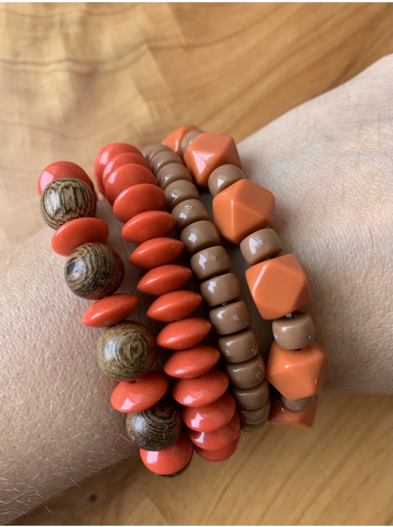 Mikabe - Mix pulseiras Wood Laranja - Mk113