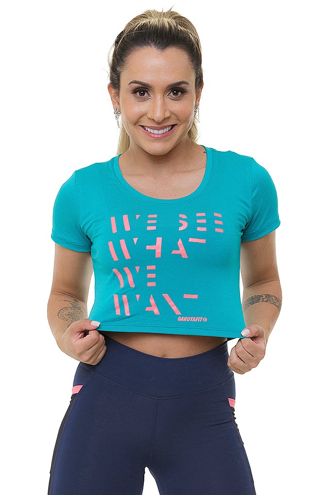 Garotafit - Blusa Cropped Amber Verde Água - BL169HA