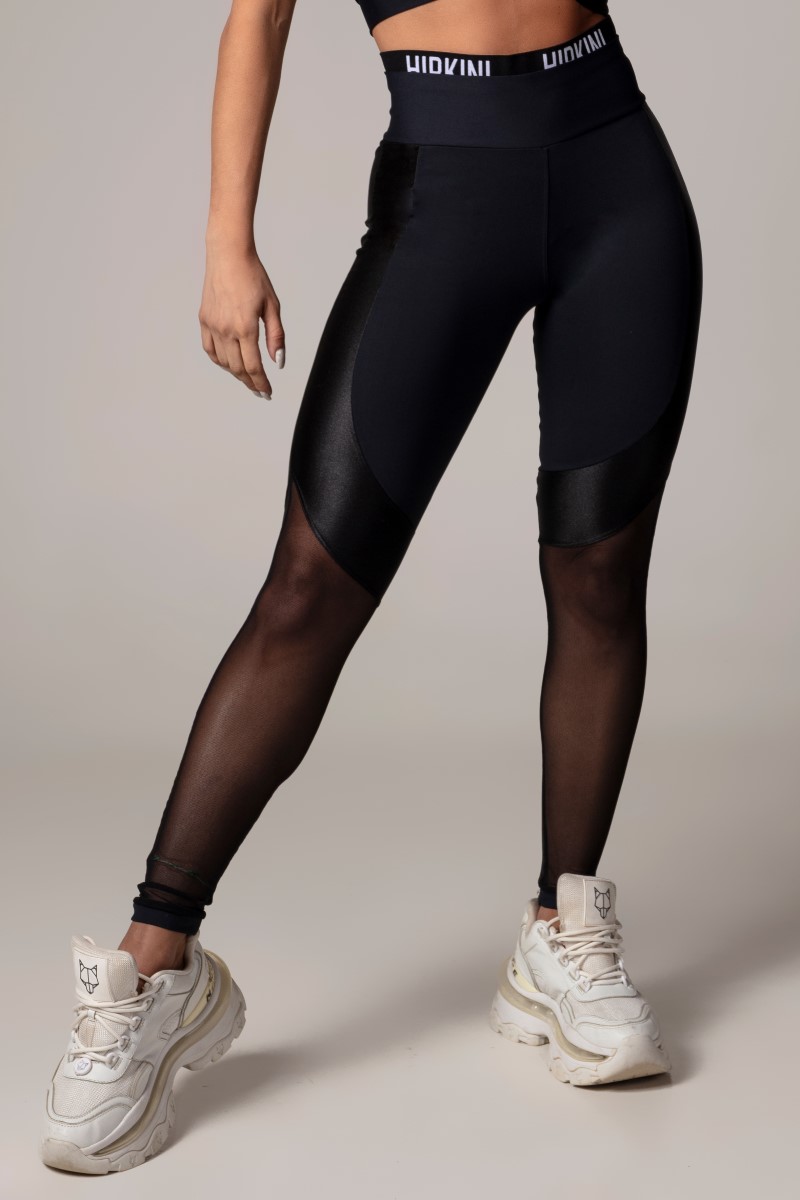 Hipkini - Legging Lately Fitness Preta com Elástico e Tule - 3338788