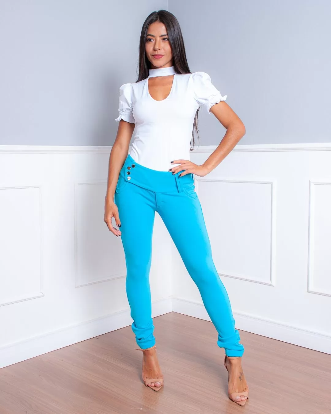 Miss Misses - Calça Miss Misses Skinniy Cós Largo Azul Claro - 10010851