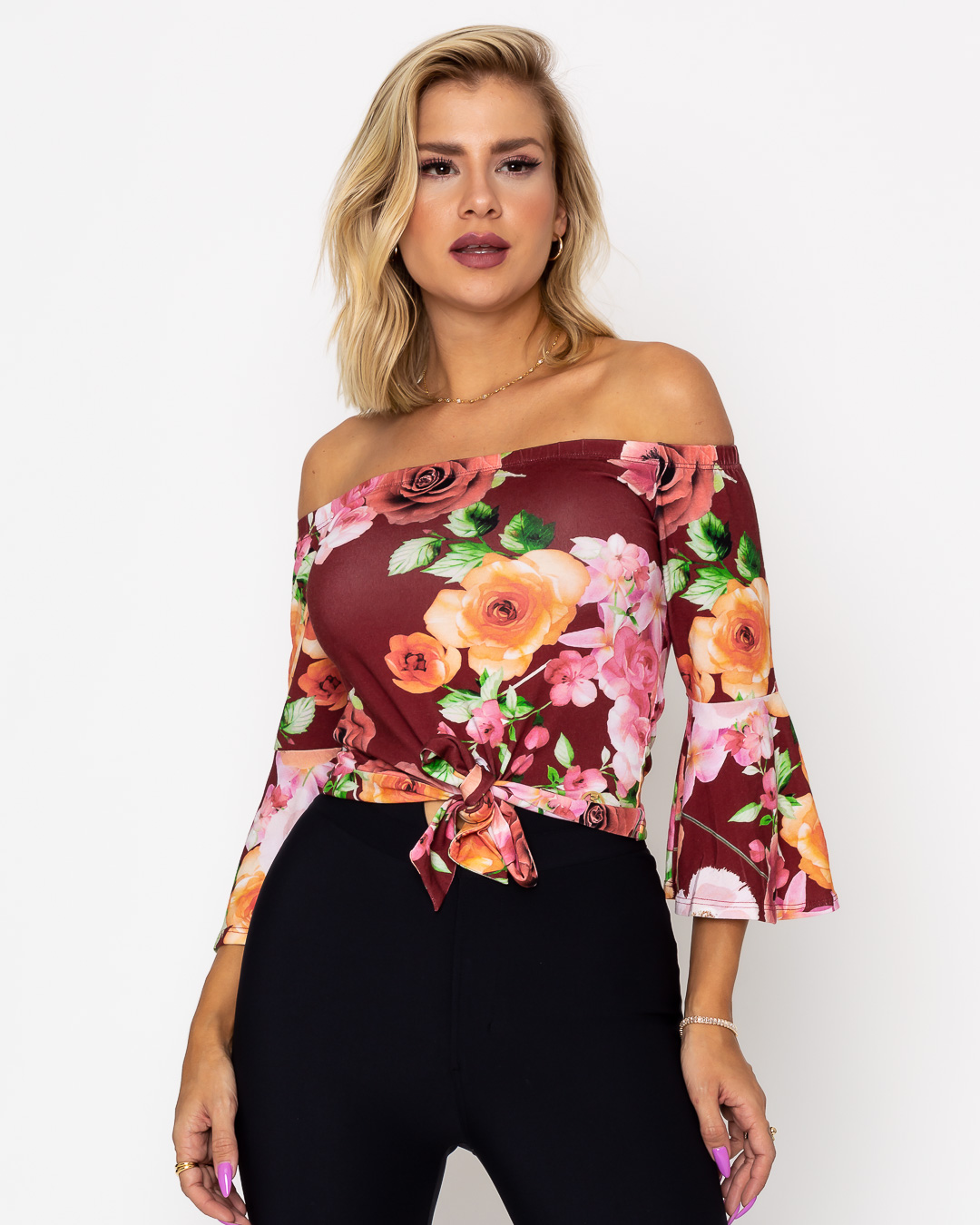 Miss Misses - Cropped Miss Misses bell sleeve Printed Maple - 10012116