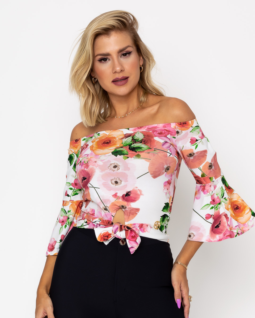 Miss Misses - Cropped Miss Misses bell sleeve White Print - 10012107