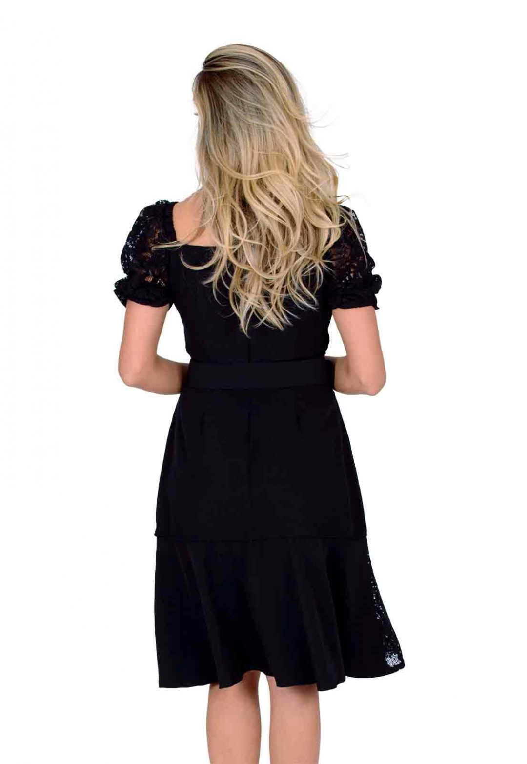 Miss Misses - Vestido Miss Misses justo peplum renda preto - 1000905