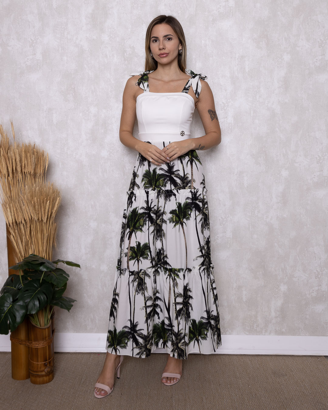 Miss Misses - Long Misses Dress with Plain OffWhite Print detail - 1001464