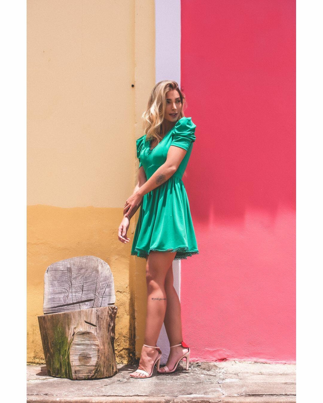 Limone - Swirled lime dress with green detail - 1002097