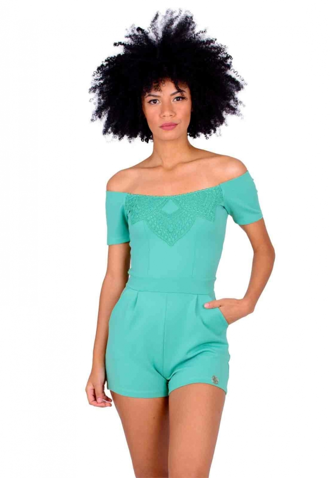 Miss Misses - Romper Miss Misses Shoulder to Shoulder with Green Guipure - 90005023