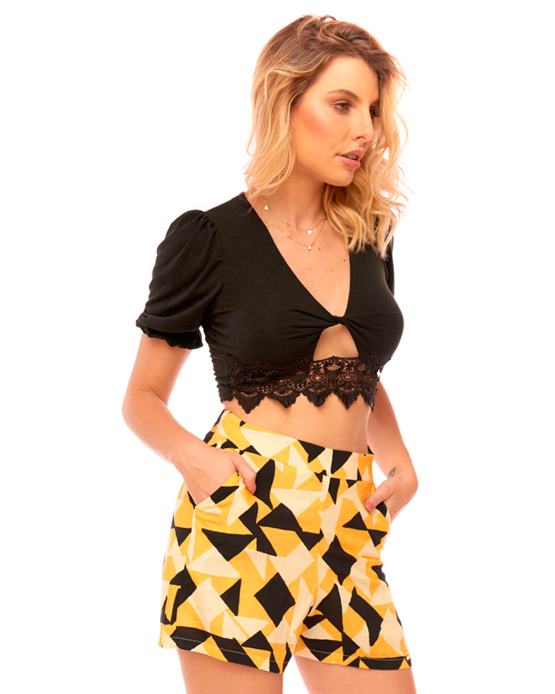 Limone - Shorts Limone Triangulos Amarelo - 10002976