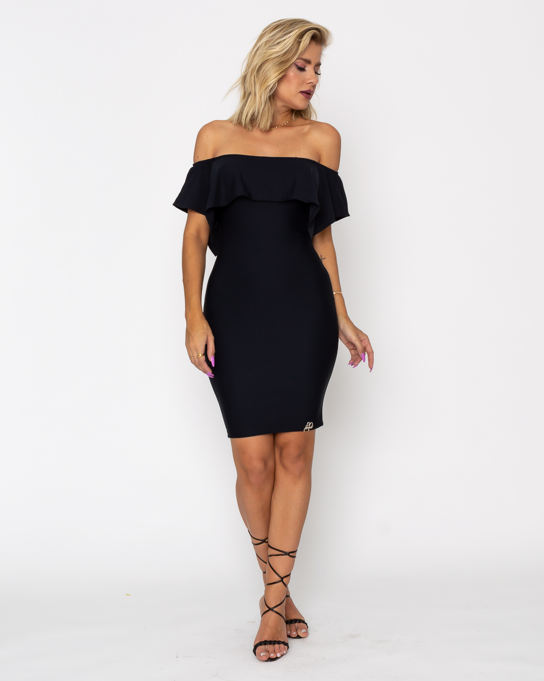 Miss Misses - Misses Frill Shoulder Black Dress - 10005263