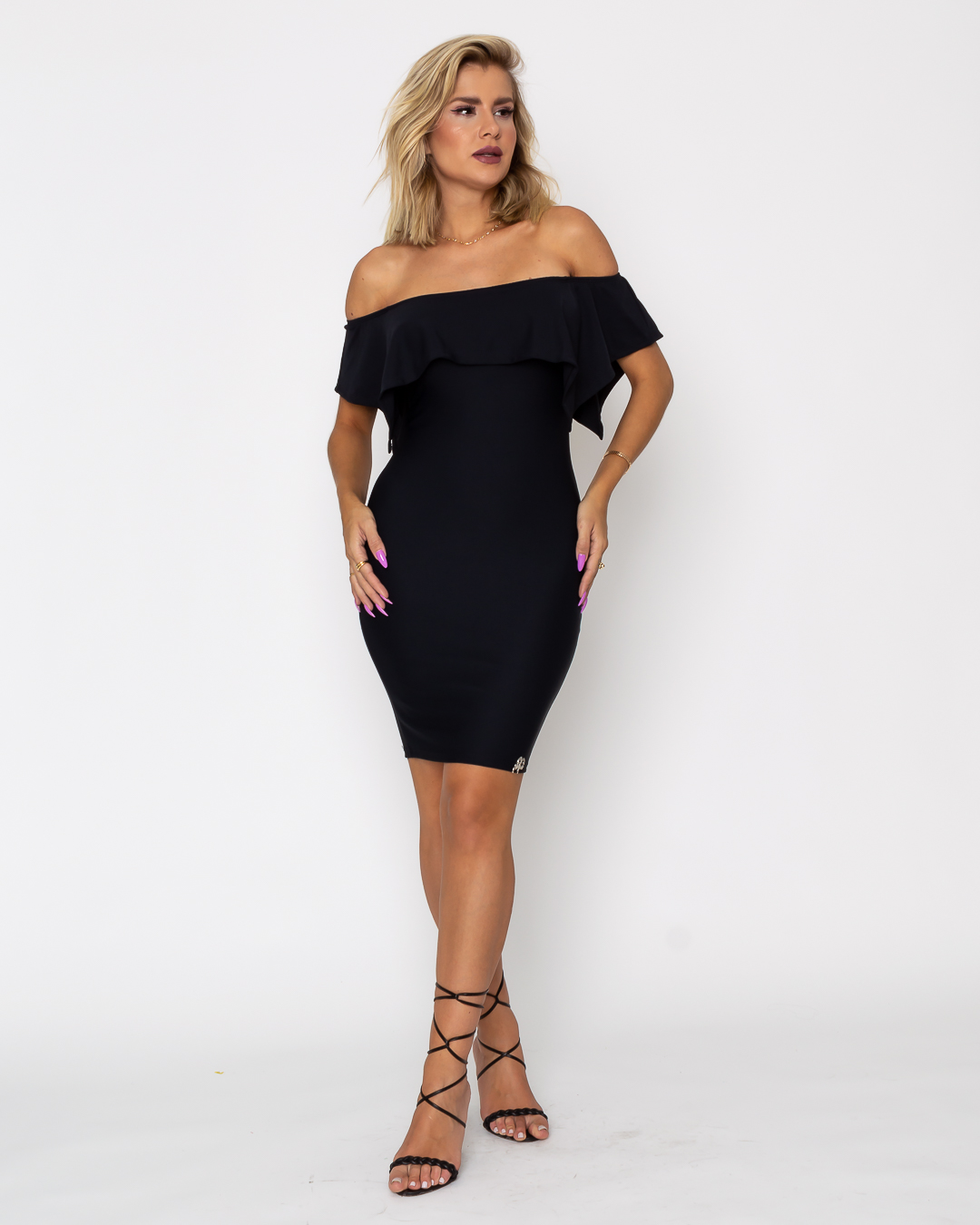 Miss Misses - Misses Frill Shoulder Black Dress - 10005263