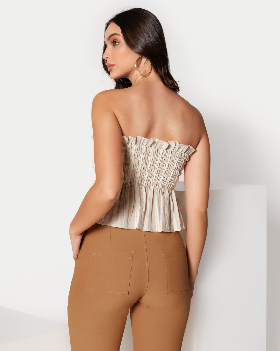 Miss Misses - Cropped Miss Misses Hopefully It Falls Striped Beige - 18492226