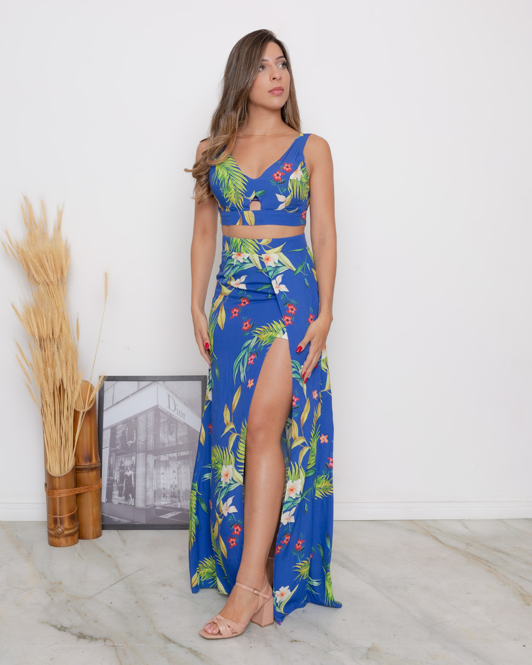 Limone - Conjunto Limone cropped e saia Estampado Azul - 10006921